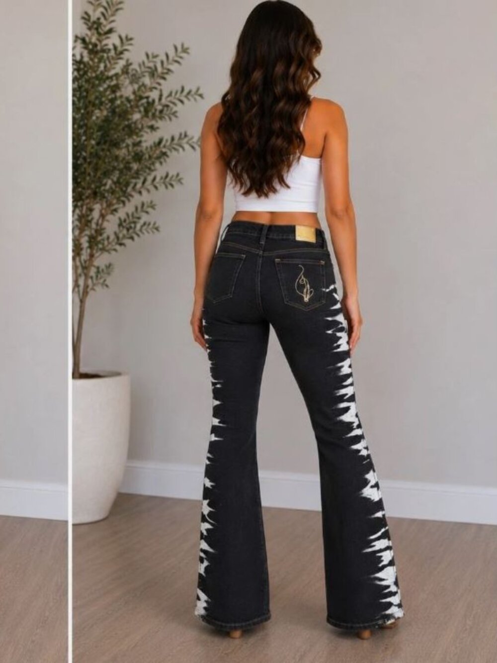 BABY PHAT VTG Y2K Hip Hop Streetwear Wide Leg Flare Abstract Jeans Black Size 11 - Picture 2 of 15